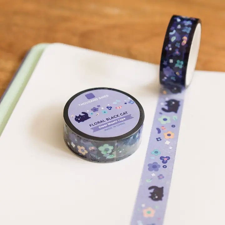 Thousand Skies | PET Tape - Floral Black Cat